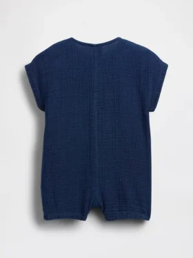 Bebek Pamuklu Gazlı Kumaş Denim Kısa Tulum