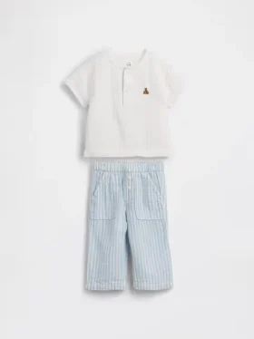 Bebek Pamuklu Gazlı Kumaş Henley Kıyafet Seti