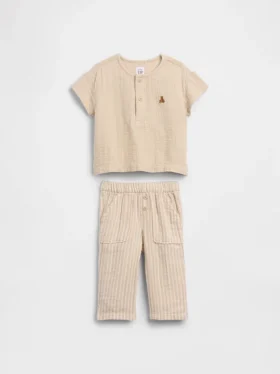 Bebek Pamuklu Gazlı Kumaş Henley Kıyafet Seti