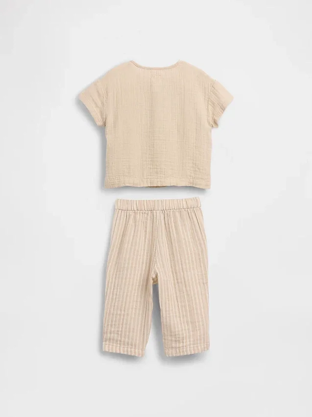 Bebek Pamuklu Gazlı Kumaş Henley Kıyafet Seti