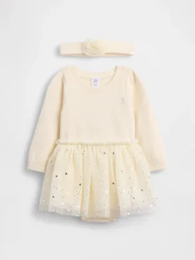 Bebek Tül Kazak Çıtçıtlı Body Elbise Seti