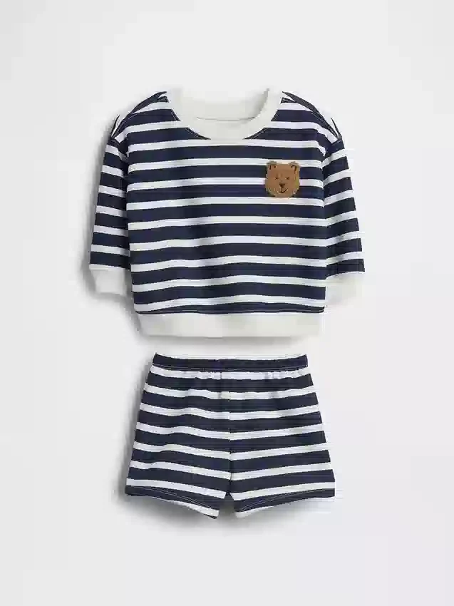 Bebek Vintagesoft Ayı Çizgili Sweatshirt Takımı