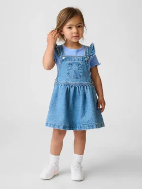Bebek & Yürümeye Başlayan Çocuk Ayı Cepli Denim Etekli Tulum