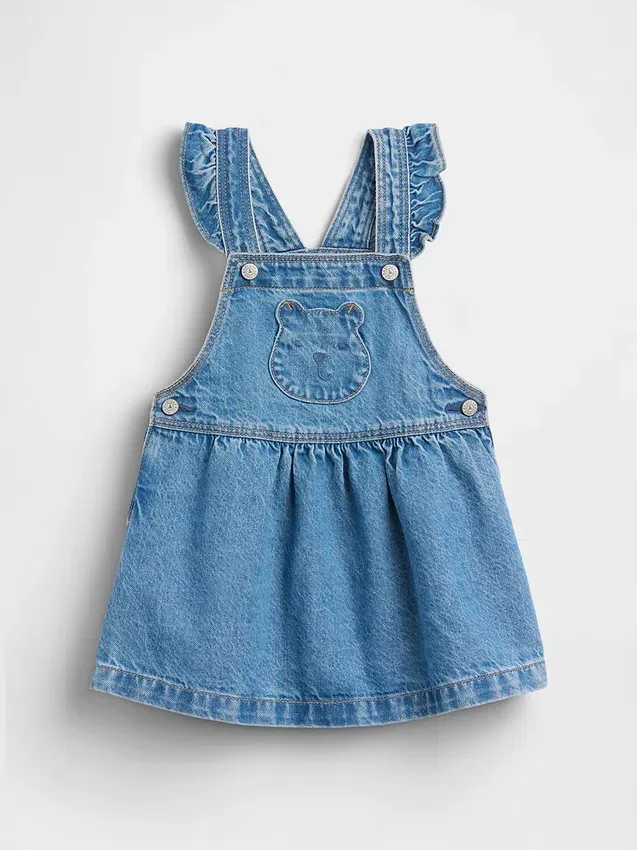 Bebek & Yürümeye Başlayan Çocuk Ayı Cepli Denim Etekli Tulum