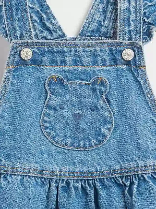 Bebek & Yürümeye Başlayan Çocuk Ayı Cepli Denim Etekli Tulum