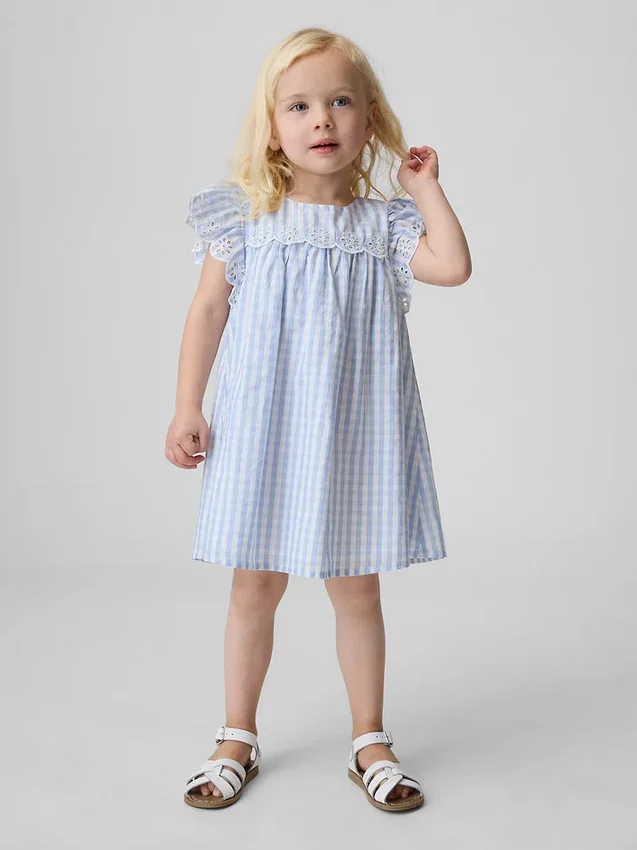 Bebek & Yürümeye Başlayan Çocuk Delikli Gingham Elbise