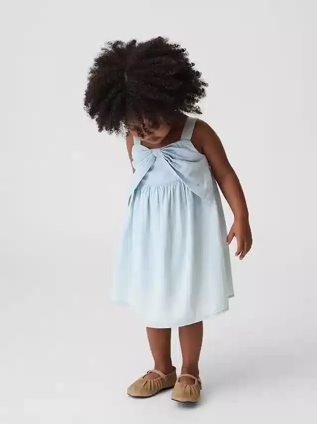 Bebek & Yürümeye Başlayan Çocuk Denim Fiyonklu Elbise