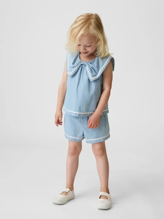 Bebek & Yürümeye Başlayan Çocuk Denim Fiyonklu Kombin Seti
