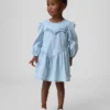 Bebek & Yürümeye Başlayan Çocuk Denim Fırfırlı Kalp Elbise