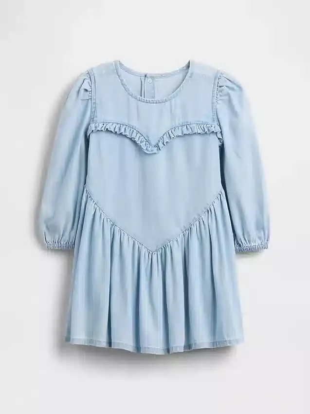Bebek & Yürümeye Başlayan Çocuk Denim Fırfırlı Kalp Elbise