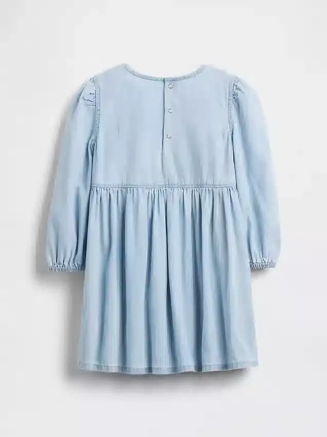Bebek & Yürümeye Başlayan Çocuk Denim Fırfırlı Kalp Elbise