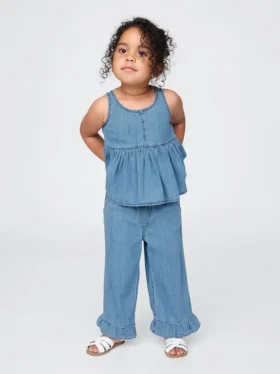 Bebek & Yürümeye Başlayan Çocuk Denim Fırfırlı Kıyafet Seti