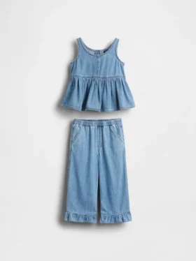 Bebek & Yürümeye Başlayan Çocuk Denim Fırfırlı Kıyafet Seti