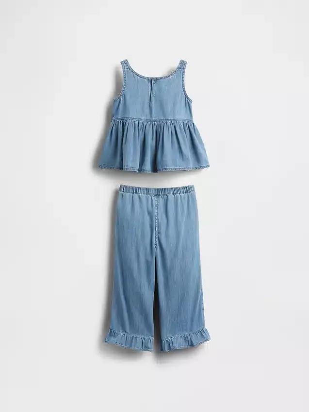 Bebek & Yürümeye Başlayan Çocuk Denim Fırfırlı Kıyafet Seti