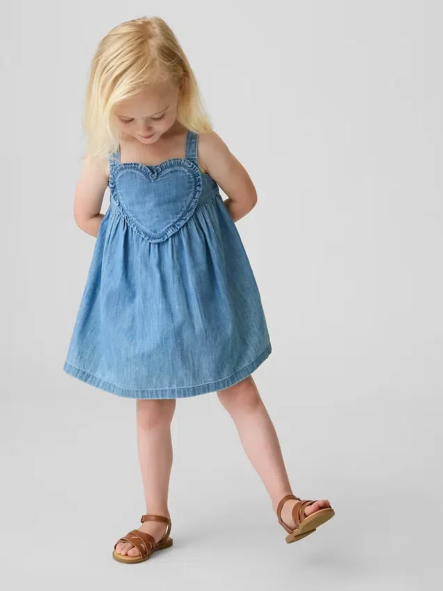 Bebek & Yürümeye Başlayan Çocuk Denim Kalpli Tank Elbise