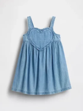 Bebek & Yürümeye Başlayan Çocuk Denim Kalpli Tank Elbise