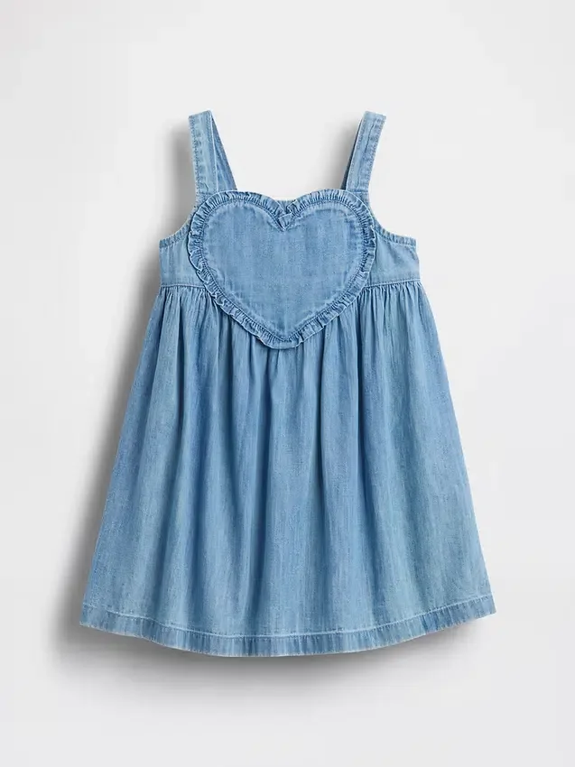 Bebek & Yürümeye Başlayan Çocuk Denim Kalpli Tank Elbise