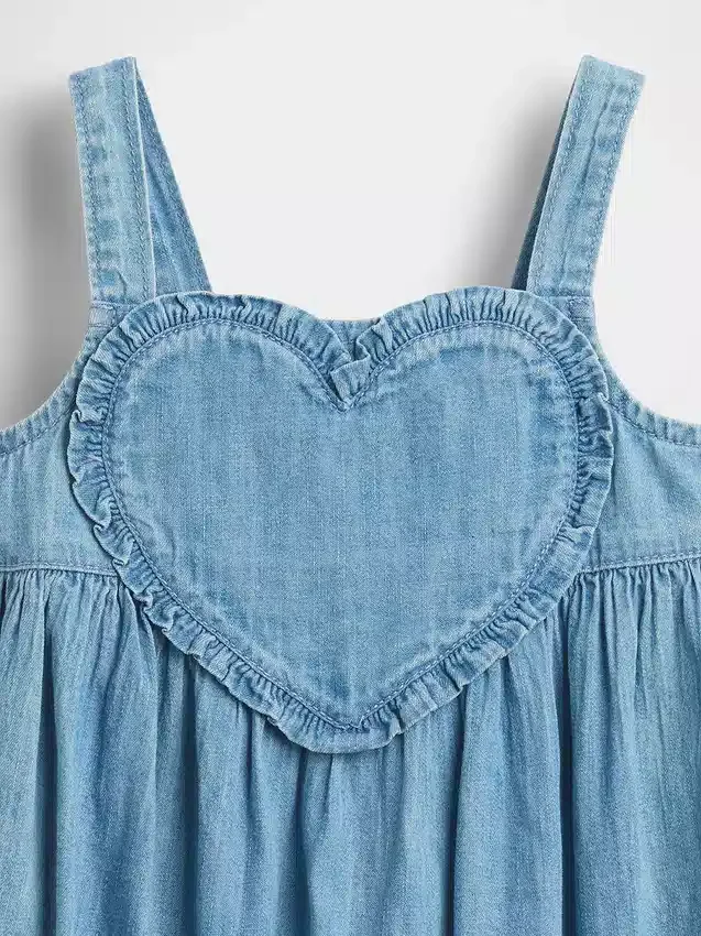 Bebek & Yürümeye Başlayan Çocuk Denim Kalpli Tank Elbise