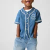 Bebek & Yürümeye Başlayan Çocuk Denim Varsity Logolu Beyzbol Gömleği