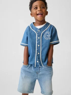 Bebek & Yürümeye Başlayan Çocuk Denim Varsity Logolu Beyzbol Gömleği