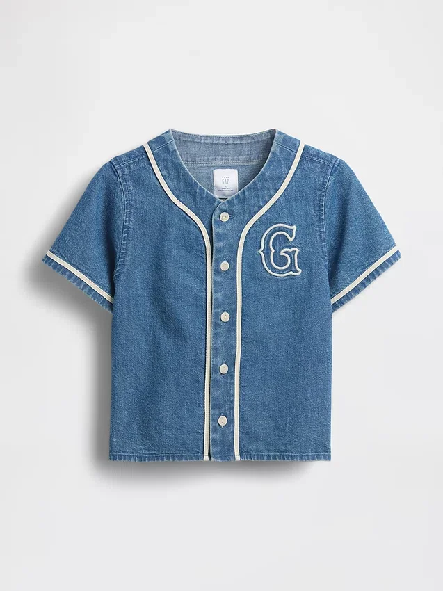 Bebek & Yürümeye Başlayan Çocuk Denim Varsity Logolu Beyzbol Gömleği