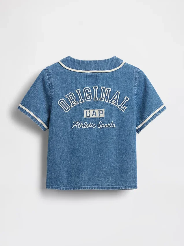Bebek & Yürümeye Başlayan Çocuk Denim Varsity Logolu Beyzbol Gömleği