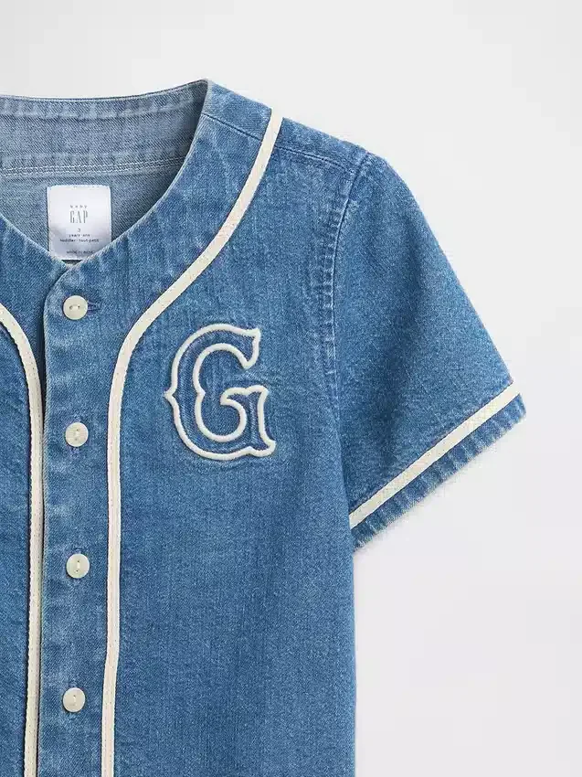 Bebek & Yürümeye Başlayan Çocuk Denim Varsity Logolu Beyzbol Gömleği