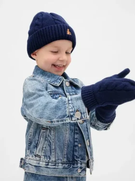 Bebek & Yürümeye Başlayan Çocuk İçin CashSoft Kablo Örgü Bere ve Eldiven Seti