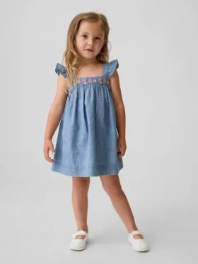 Bebek & Yürümeye Başlayan Çocuk İçin Nakışlı Denim Elbise