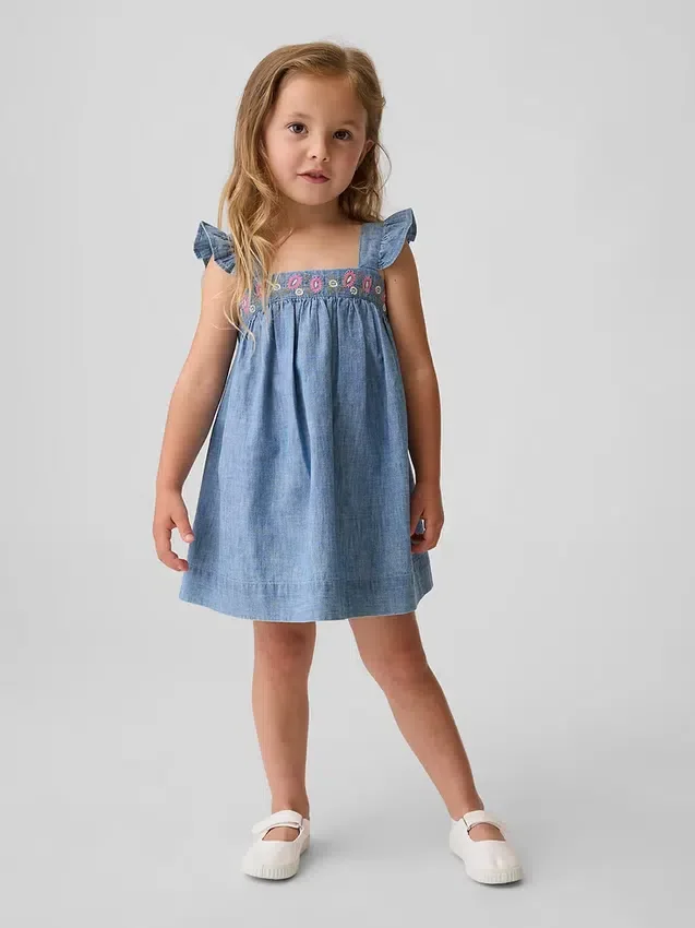 Bebek & Yürümeye Başlayan Çocuk İçin Nakışlı Denim Elbise