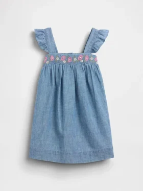 Bebek & Yürümeye Başlayan Çocuk İçin Nakışlı Denim Elbise