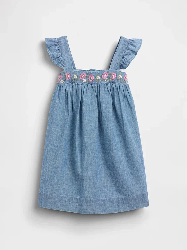 Bebek & Yürümeye Başlayan Çocuk İçin Nakışlı Denim Elbise