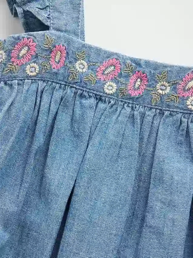 Bebek & Yürümeye Başlayan Çocuk İçin Nakışlı Denim Elbise