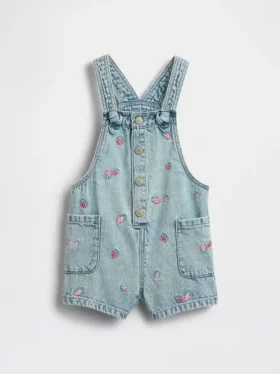 Bebek & Yürümeye Başlayan Çocuk İçin Nakışlı Denim Şortlu Tulum