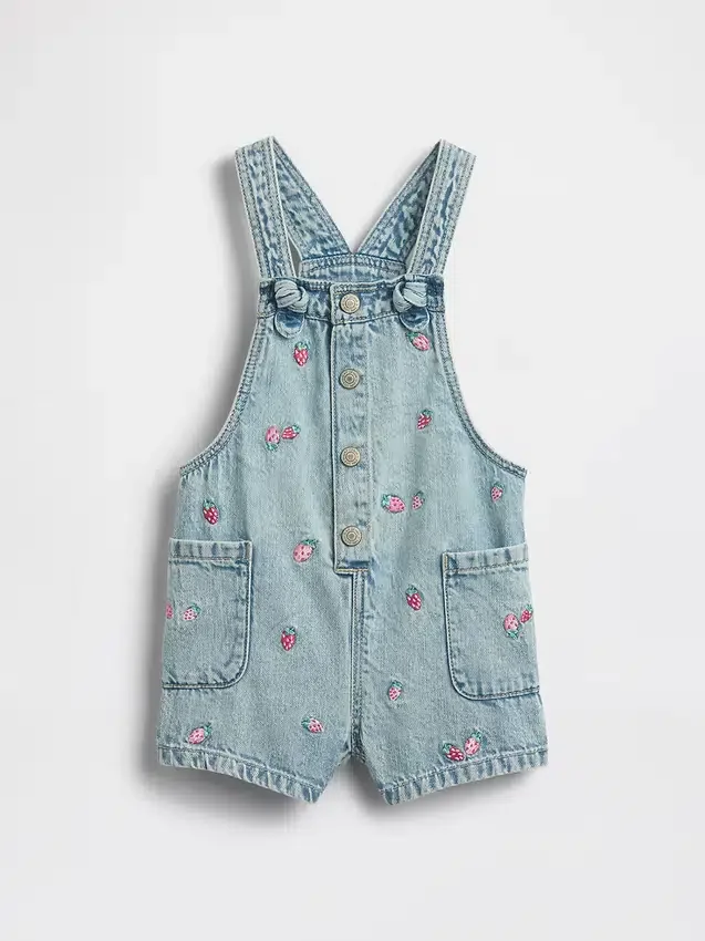 Bebek & Yürümeye Başlayan Çocuk İçin Nakışlı Denim Şortlu Tulum