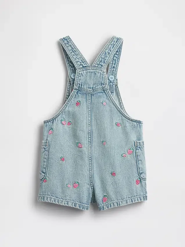 Bebek & Yürümeye Başlayan Çocuk İçin Nakışlı Denim Şortlu Tulum