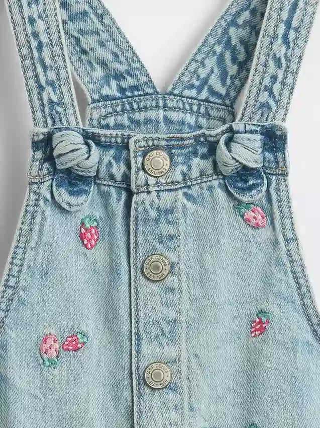 Bebek & Yürümeye Başlayan Çocuk İçin Nakışlı Denim Şortlu Tulum