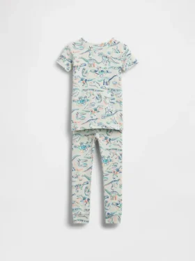 Bebek & Yürümeye Başlayan Çocuk İçin Organik Fırçalanmış Pamuklu Dino Pijama Seti