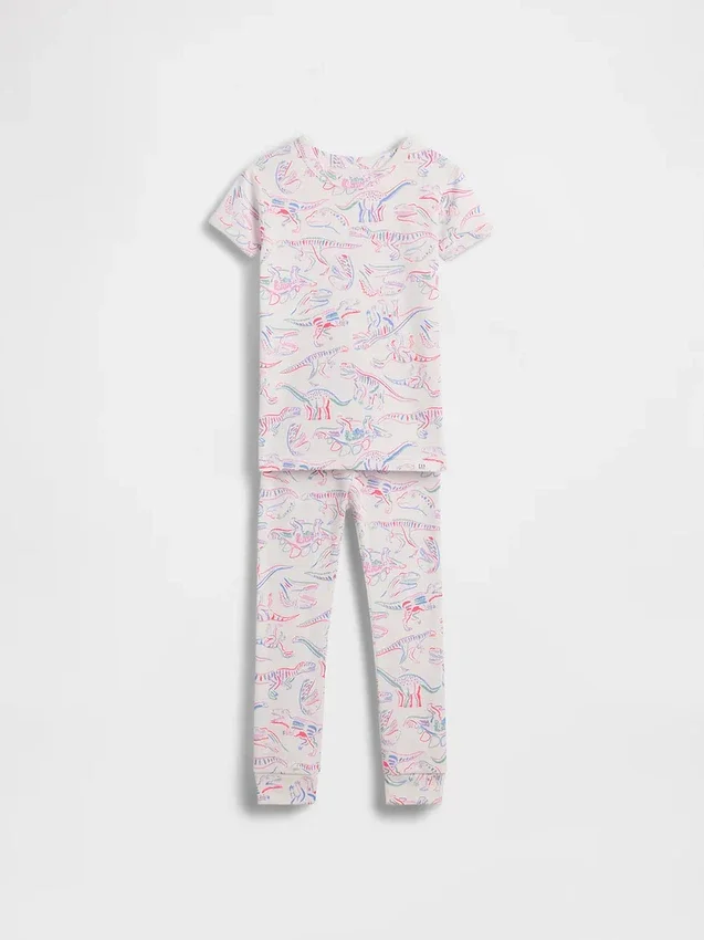 Bebek & Yürümeye Başlayan Çocuk İçin Organik Fırçalanmış Pamuklu Dino Pijama Seti