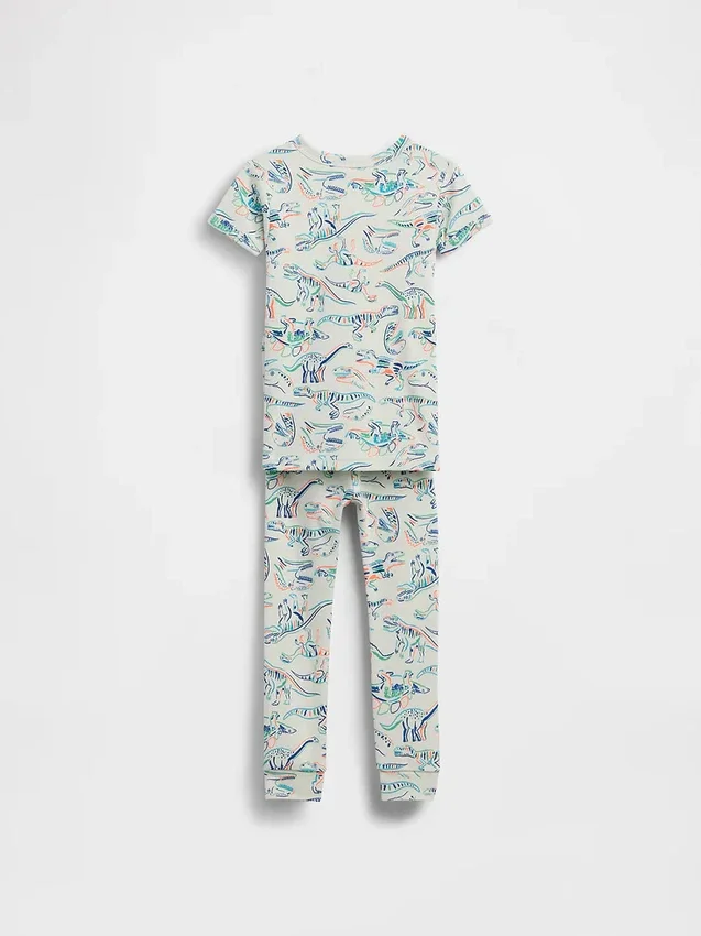 Bebek & Yürümeye Başlayan Çocuk İçin Organik Fırçalanmış Pamuklu Dino Pijama Seti