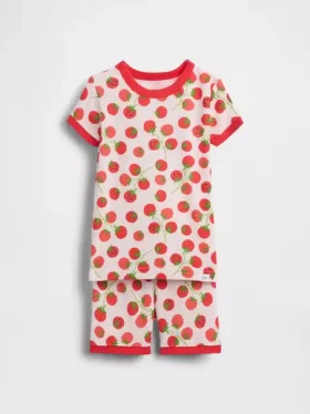 Bebek & Yürümeye Başlayan Çocuk İçin Organik Fırçalanmış Pamuklu Domates Desenli Pijama Şort Seti