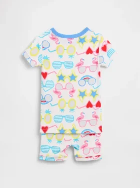 Bebek & Yürümeye Başlayan Çocuk İçin Organik Fırçalanmış Pamuklu Güneş Gözlüğü Desenli Pijama Şort Seti