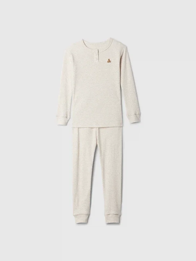 Bebek & Yürümeye Başlayan Çocuk İçin Organik Fırçalanmış Pamuklu Henley Pijama Takımı