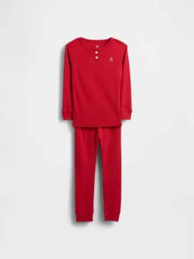 Bebek & Yürümeye Başlayan Çocuk İçin Organik Fırçalanmış Pamuklu Henley Pijama Takımı