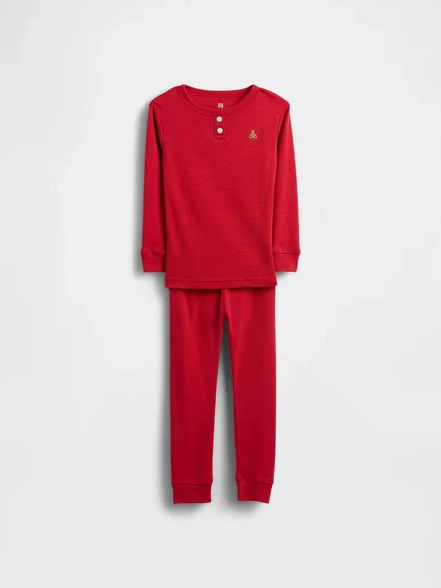 Bebek & Yürümeye Başlayan Çocuk İçin Organik Fırçalanmış Pamuklu Henley Pijama Takımı