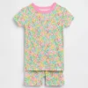 Bebek & Yürümeye Başlayan Çocuk İçin Organik Fırçalanmış Pamuklu Çiçek Desenli Pijama Şort Seti