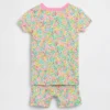 Bebek & Yürümeye Başlayan Çocuk İçin Organik Fırçalanmış Pamuklu Çiçek Desenli Pijama Şort Seti