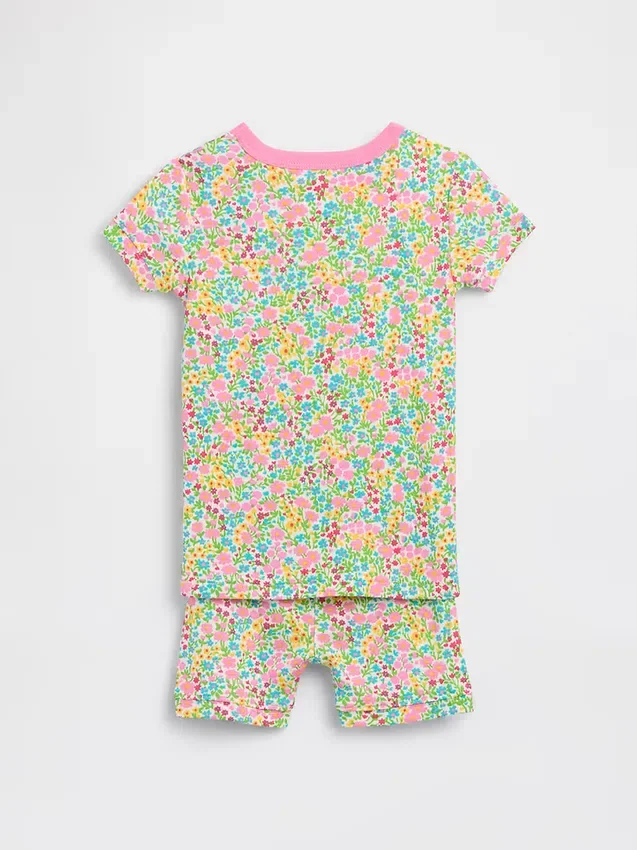 Bebek & Yürümeye Başlayan Çocuk İçin Organik Fırçalanmış Pamuklu Çiçek Desenli Pijama Şort Seti