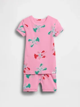 Bebek & Yürümeye Başlayan Çocuk İçin Organik Fırçalanmış Pamuklu Istakoz Desenli Pijama Şort Seti
