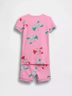 Bebek & Yürümeye Başlayan Çocuk İçin Organik Fırçalanmış Pamuklu Istakoz Desenli Pijama Şort Seti